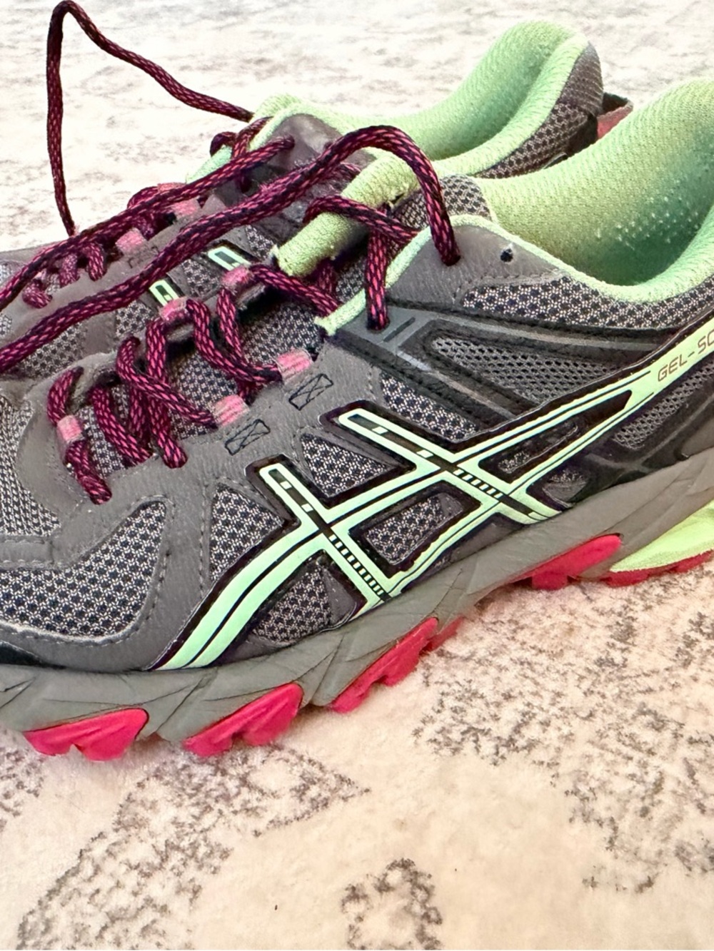 ASICS Women's Gray Mint and Pink Trail Running Sneakers